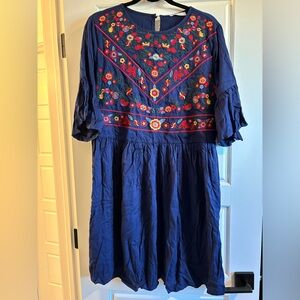 Navy embroidered dress